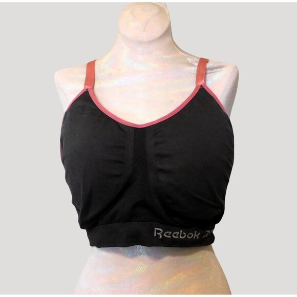 Reebok Sports Bra Racerback 2XL Gray Pink Trim Adjustable Straps Removable Pads - Picture 1 of 8